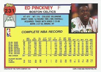 1992-93 Topps #231 Ed Pinckney Back