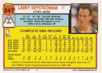 1992-93 Topps #247 Larry Krystkowiak Back
