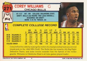 1992-93 Topps #271 Corey Williams Back