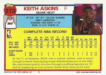 1992-93 Topps #273 Keith Askins Back
