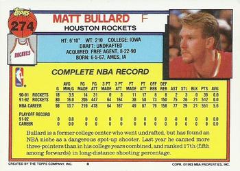 1992-93 Topps #274 Matt Bullard Back