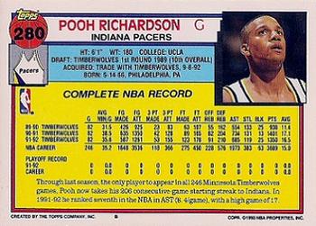 1992-93 Topps #280 Pooh Richardson Back