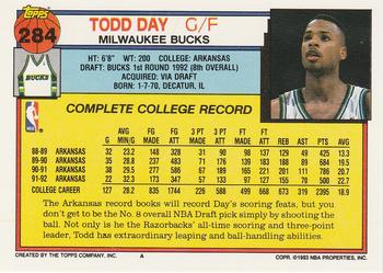 1992-93 Topps #284 Todd Day Back