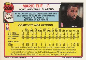 1992-93 Topps #289 Mario Elie Back