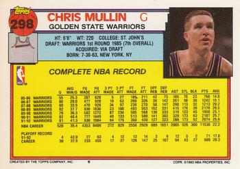 1992-93 Topps #298 Chris Mullin Back