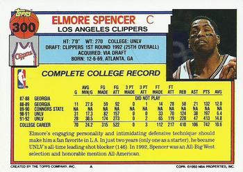 1992-93 Topps #300 Elmore Spencer Back
