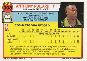 1992-93 Topps #303 Anthony Pullard Back