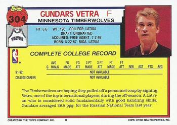 1992-93 Topps #304 Gundars Vetra Back