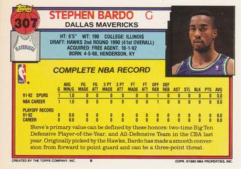 1992-93 Topps #307 Steve Bardo Back