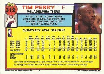 1992-93 Topps #312 Tim Perry Back