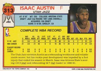 1992-93 Topps #313 Isaac Austin Back