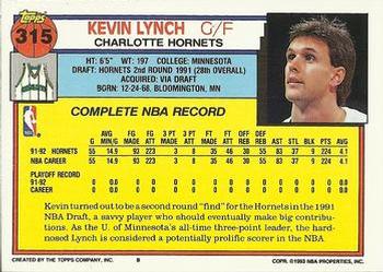 1992-93 Topps #315 Kevin Lynch Back