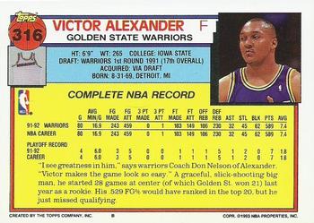 1992-93 Topps #316 Victor Alexander Back