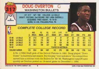 1992-93 Topps #317 Doug Overton Back
