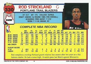 1992-93 Topps #330 Rod Strickland Back