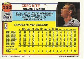 1992-93 Topps #332 Greg Kite Back