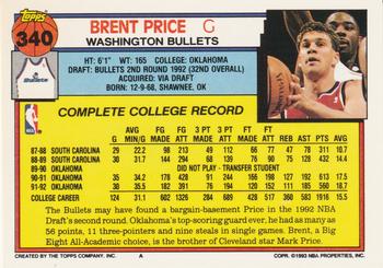 1992-93 Topps #340 Brent Price Back