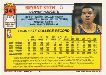 1992-93 Topps #341 Bryant Stith Back