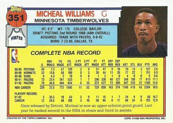 1992-93 Topps #351 Micheal Williams Back