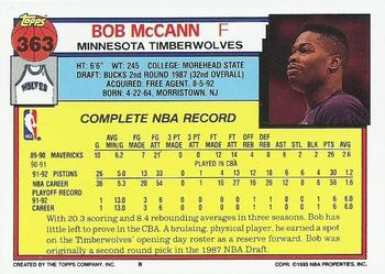 1992-93 Topps #363 Bob McCann Back