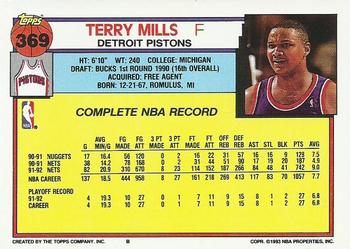 1992-93 Topps #369 Terry Mills Back