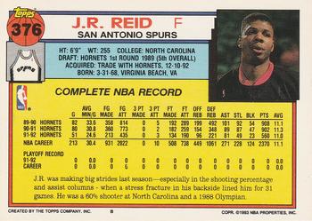 1992-93 Topps #376 J.R. Reid Back