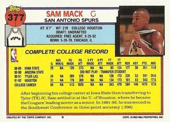 1992-93 Topps #377 Sam Mack Back