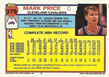 1992-93 Topps #379 Mark Price Back