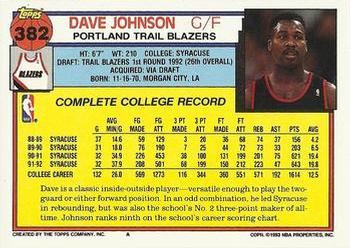 1992-93 Topps #382 Dave Johnson Back