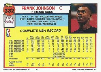 1992-93 Topps #332 Frank Johnson Back
