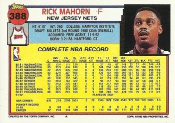 1992-93 Topps #388 Rick Mahorn Back
