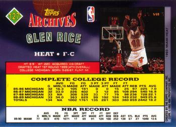 1992-93 Topps Archives #127 Glen Rice Back