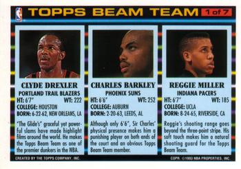1992-93 Topps - Beam Team #1 Reggie Miller / Charles Barkley / Clyde Drexler Back