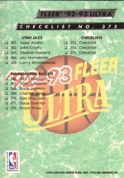 1992-93 Ultra #375 Checklist: 331-375 Back