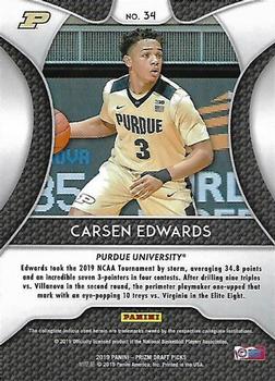 2019 Panini Prizm Draft Picks #34 Carsen Edwards Back