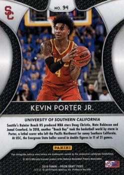 2019 Panini Prizm Draft Picks #94 Kevin Porter Jr. Back