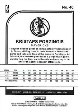 2019-20 Hoops #40 Kristaps Porzingis Back