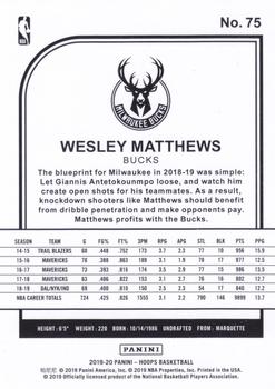 2019-20 Hoops #75 Wesley Matthews Back
