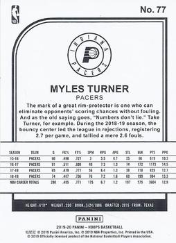 2019-20 Hoops #77 Myles Turner Back