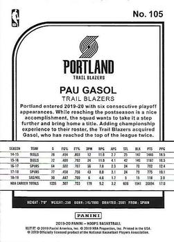 2019-20 Hoops #105 Pau Gasol Back