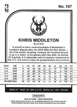 2019-20 Hoops #107 Khris Middleton Back