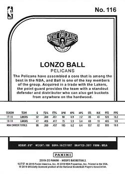 2019-20 Hoops #116 Lonzo Ball Back