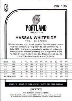 2019-20 Hoops #196 Hassan Whiteside Back