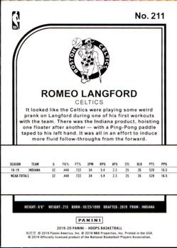 2019-20 Hoops #211 Romeo Langford Back