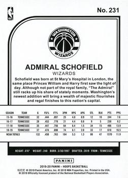 2019-20 Hoops #231 Admiral Schofield Back