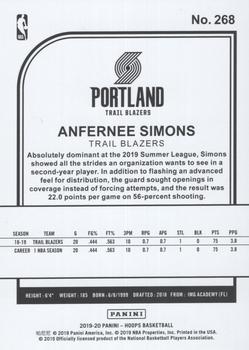 2019-20 Hoops #268 Anfernee Simons Back