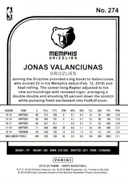 2019-20 Hoops #274 Jonas Valanciunas Back