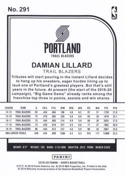 2019-20 Hoops #291 Damian Lillard Back