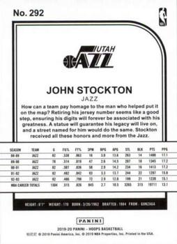 2019-20 Hoops #292 John Stockton Back