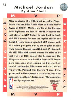 1992-93 Upper Deck #67 Michael Jordan Back